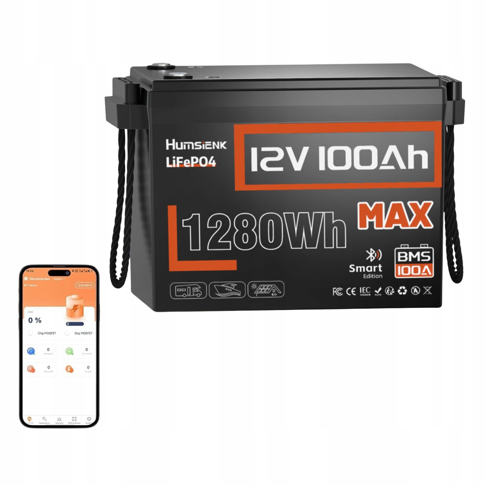 Akumulátor LiFePO4 12V 100Ah Bluetooth Bms – Pro Karavan, Loď, Fotovoltaiku