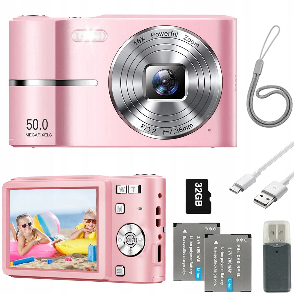 Digitální Fotoaparát S 1080P 50MP 16X Zoomem S Bleskem 700MAH 32GB Kartou