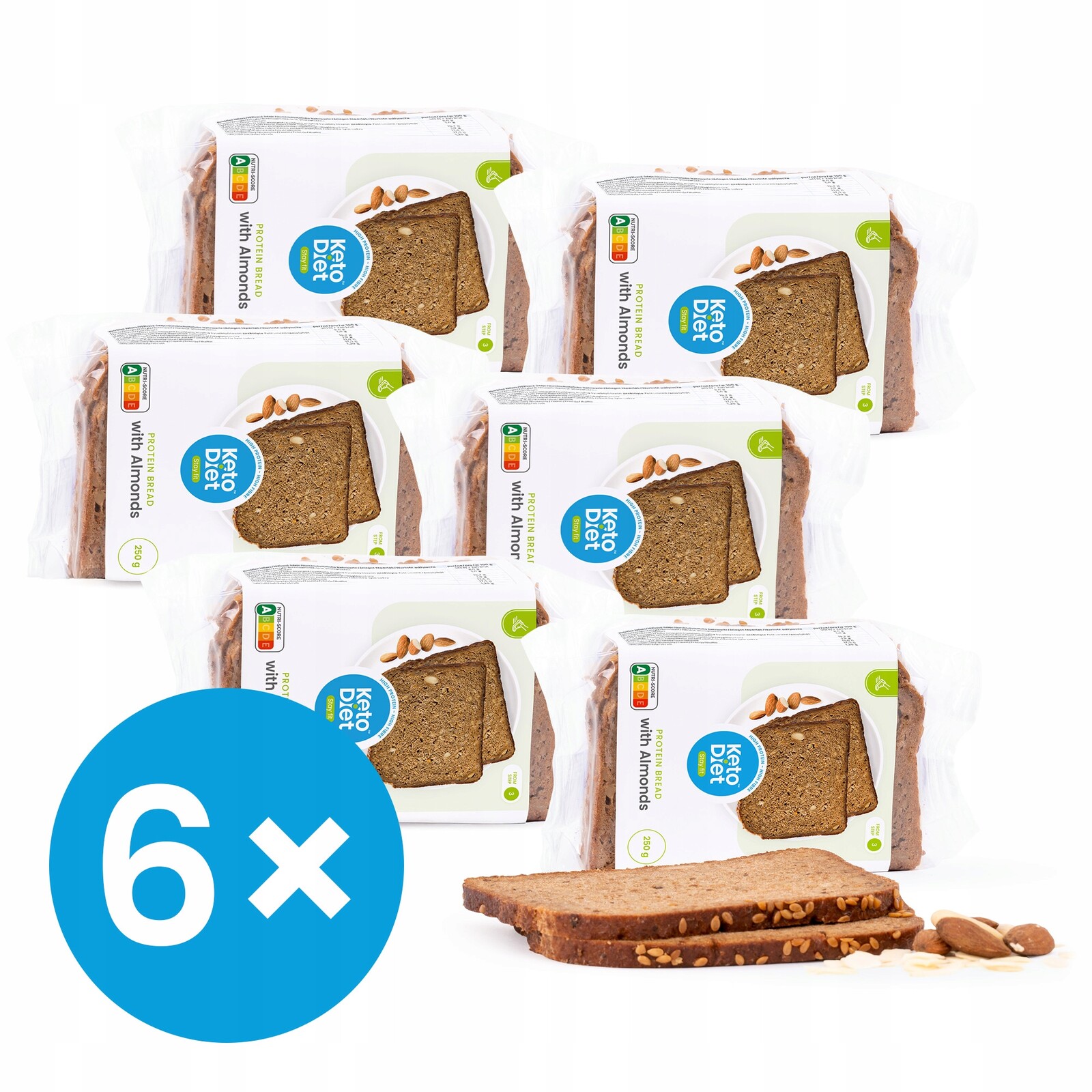 KetoDiet proteinový chléb – s mandlemi Multipack (6 × 250 g)