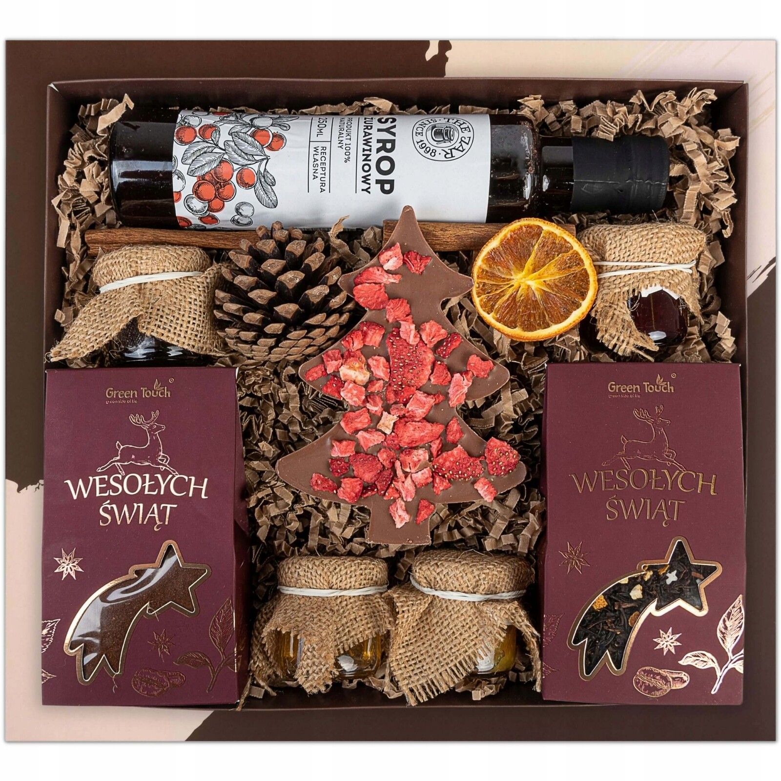 Dárkový Koš Sada Čaj Na Vánoce Čokoláda Vánoční Stromek Sirup Dárek