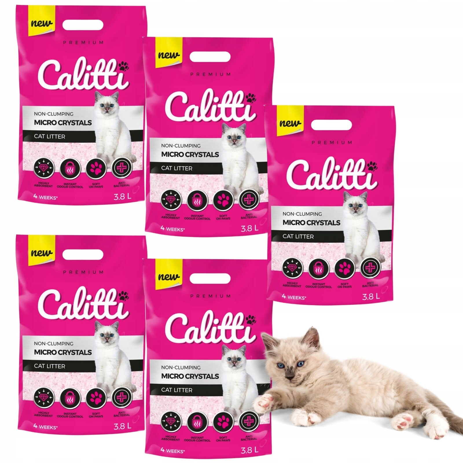 Silikonové stelivo pro kočky Calitti micro Crystals jemnozrnné 5x3,8 l