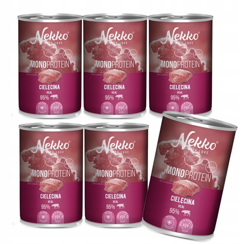 Nekko Mono Adult Vlhké krmivo pro psy Monobiałko Telecí maso 6x400g