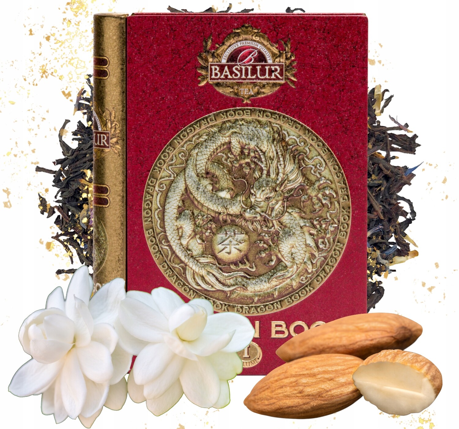 Basilur Dragon Tea Book Vol I čaj Jasmín Pražené Mandle 100 g