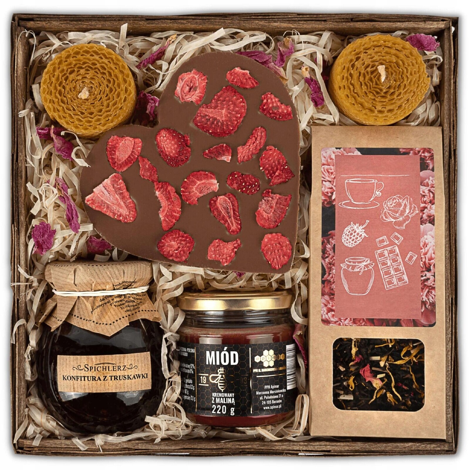 Dárkový Koš Sada Čaj Čokoláda Srdce Med Zavařenina K Narozeninám