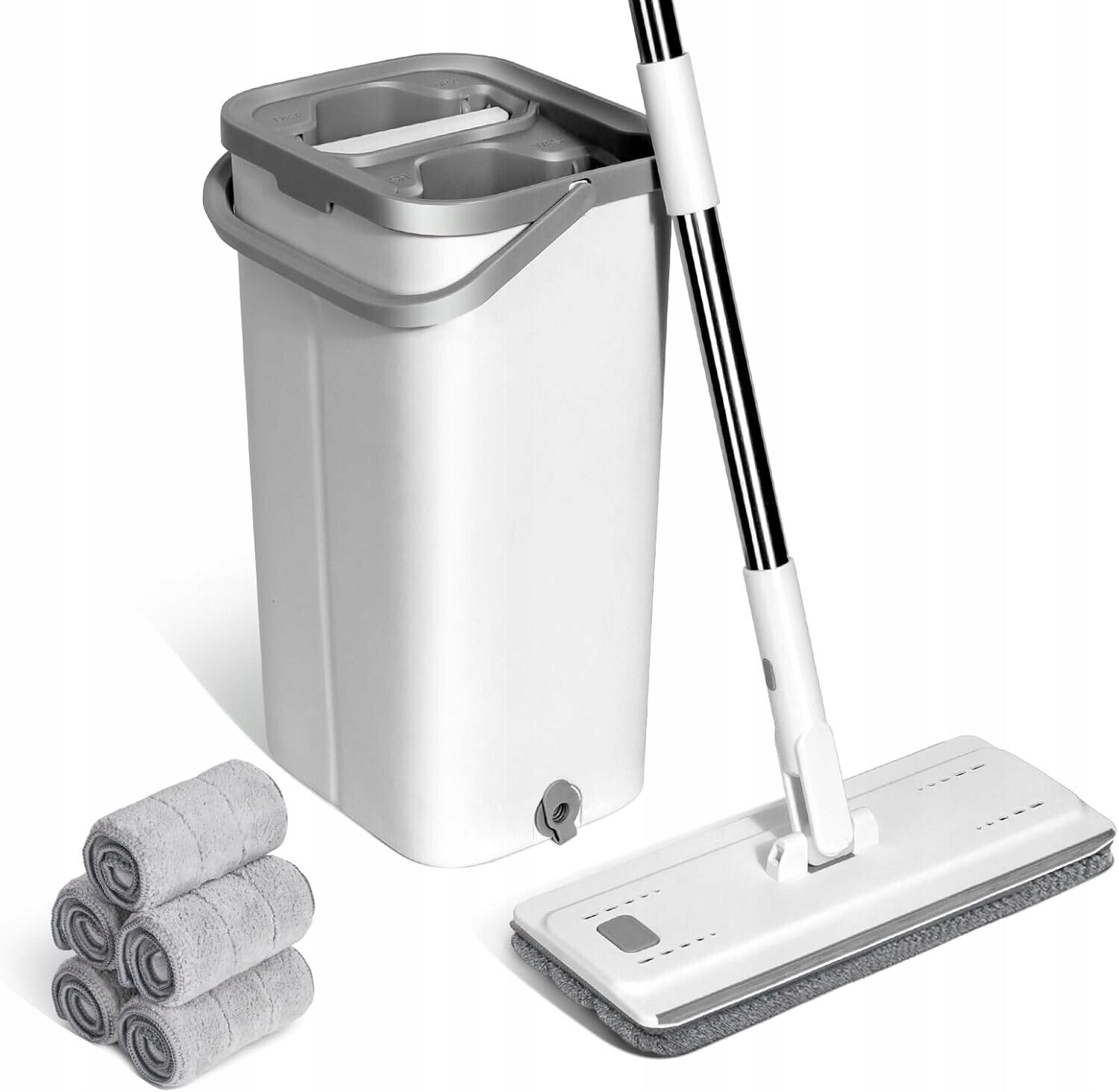 Plochý mop s dvoukomorovým kbelíkem a odšťavňovačem +10 nástavců