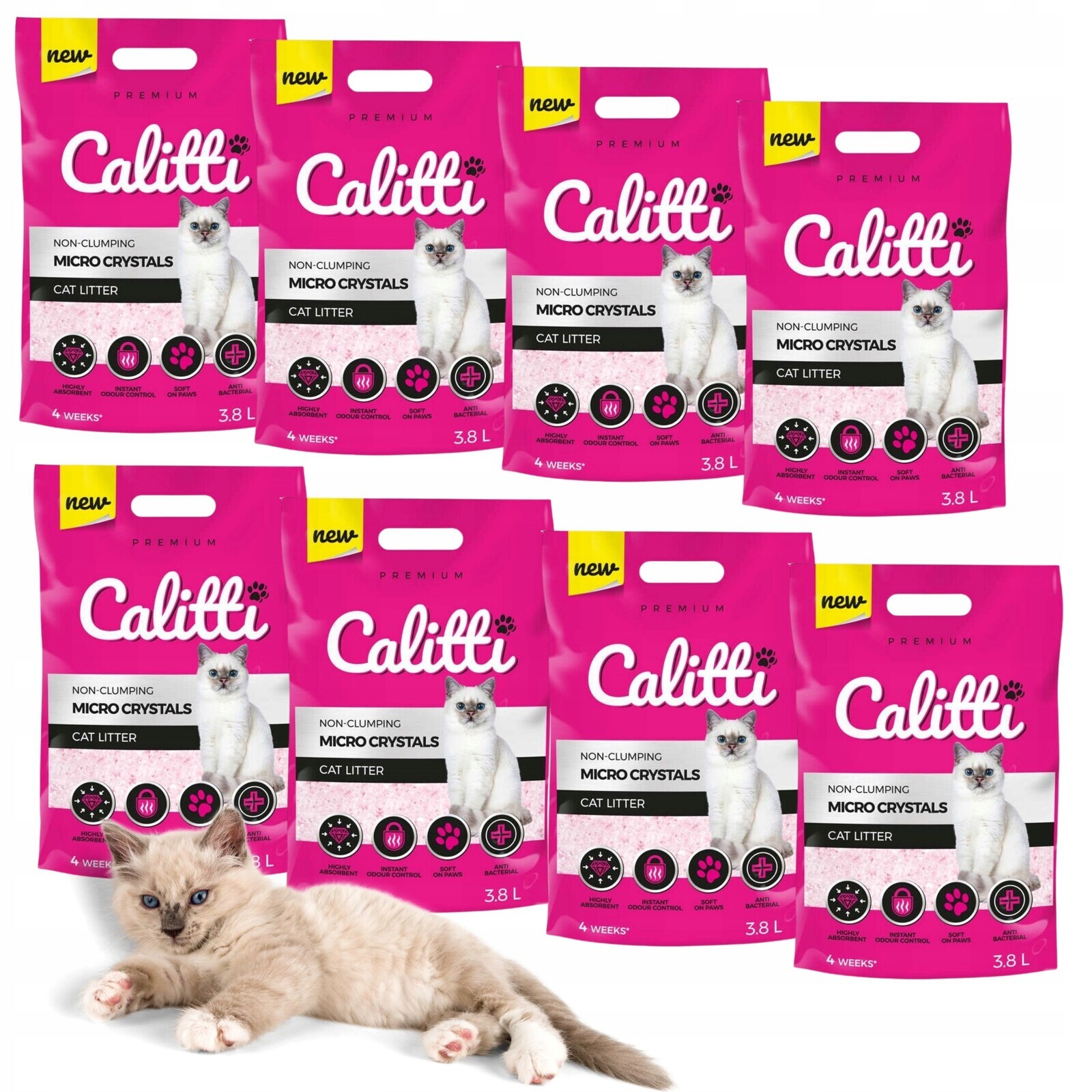 Stelivo pro kočky Calitti Crystals bezprašné silikonové 8 kusů 3,8 l