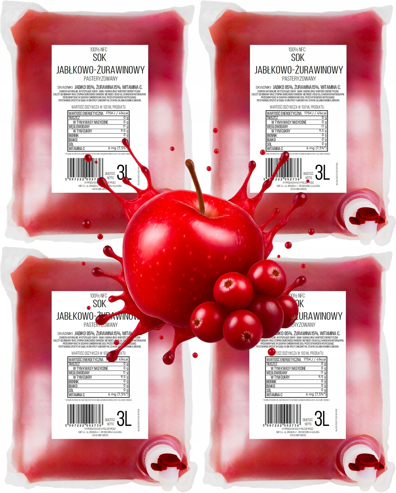 Jablečno-brusinkový džus 3L Nfc Pure Press Jablko 85% Brusinky 15% 4x3L