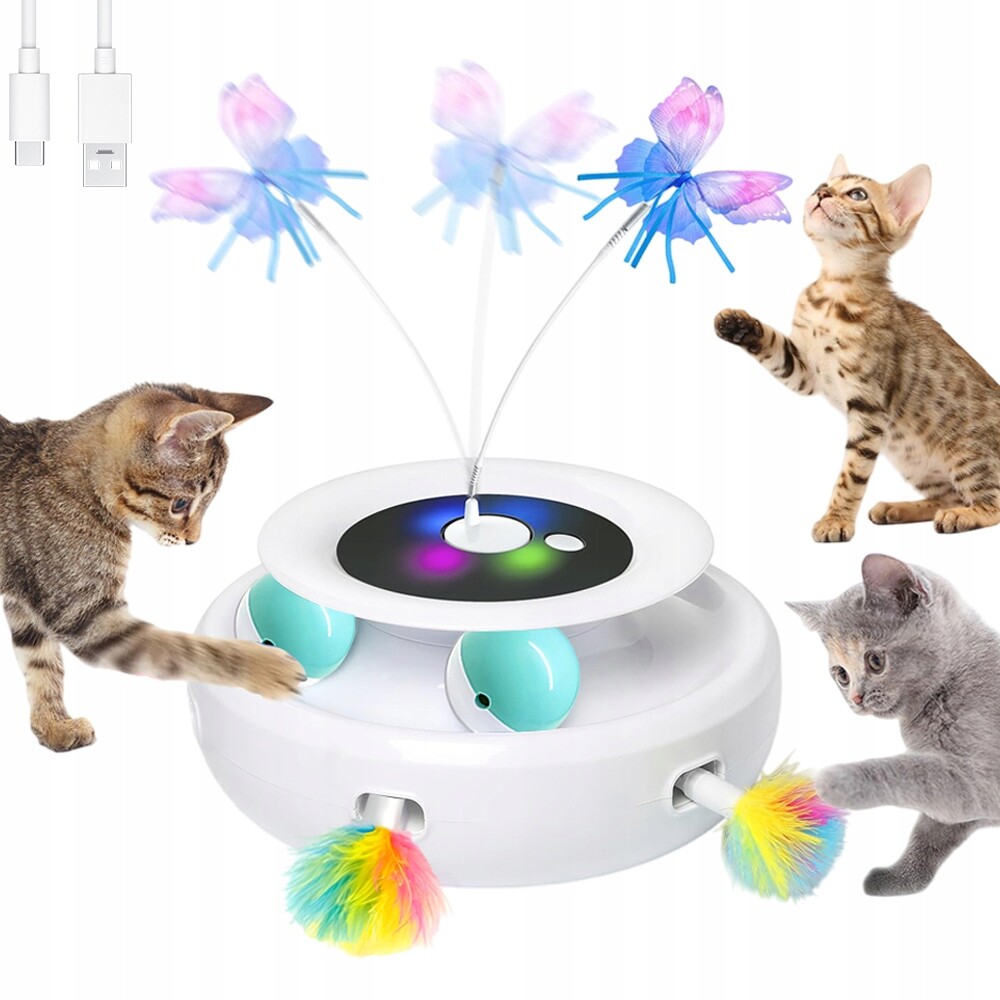 Interaktivní Hračka Pro Kočky 3V1 Peříčka Motýli Časovač