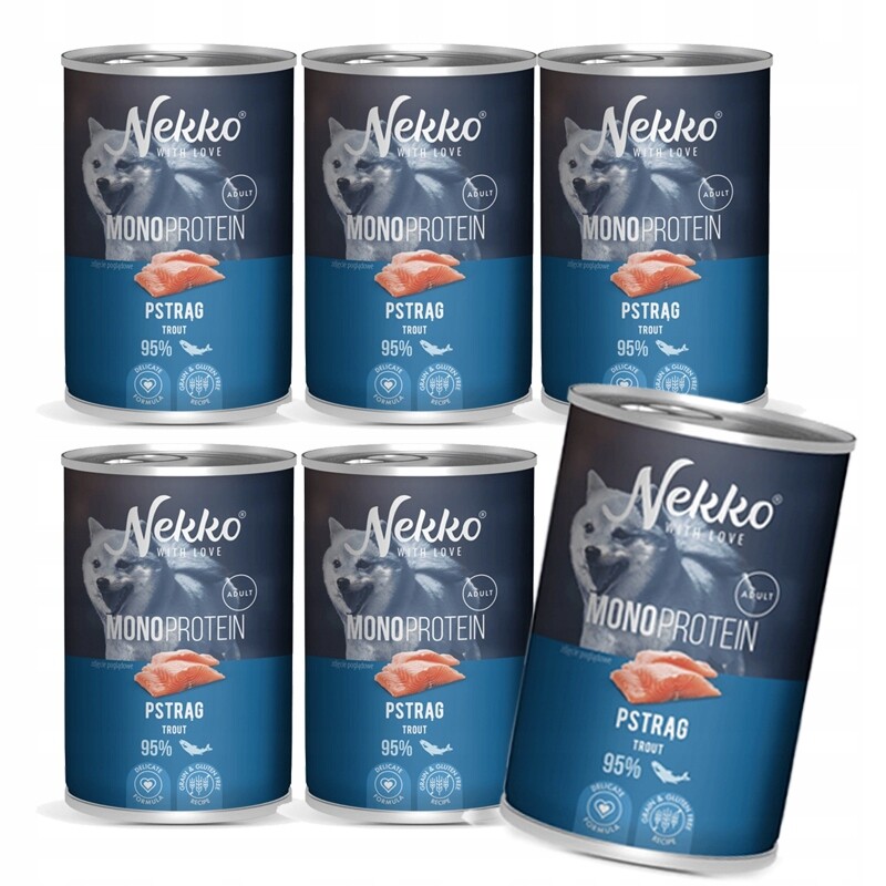 Nekko Mono Adult Vlhké krmivo pro psy Monobiałko Pstruh 6x400g