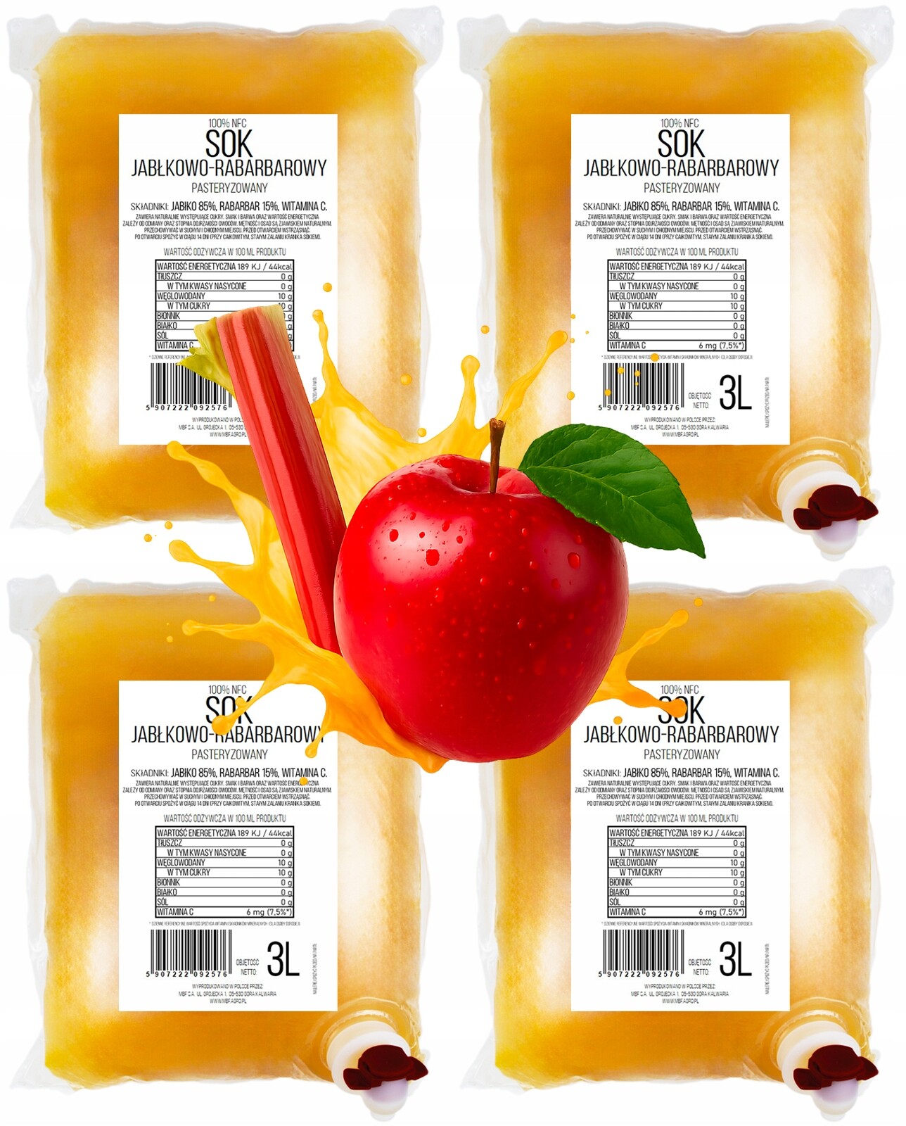 Jablečno-rebarborový džus 3L Nfc Pure Press Jablko 85% Rebarbora 15% 4x3L