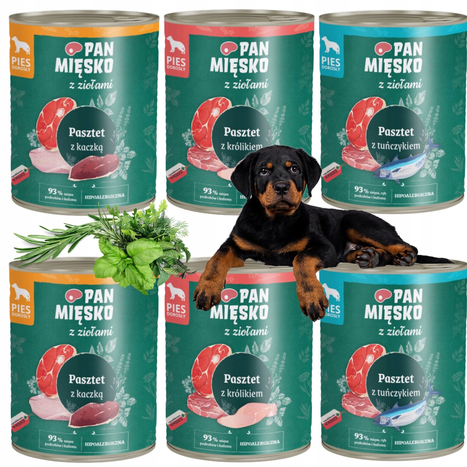 Vlhké Krmivo Pro Psa Pan Mięsko Paštika Bylinky A Maso Hypoalergenní 6X 800g