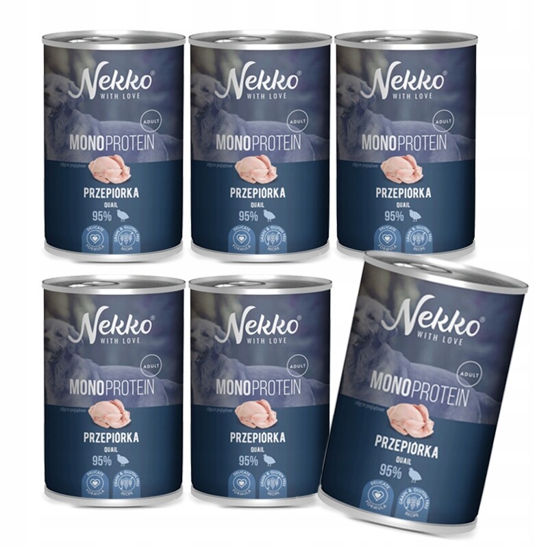 Nekko Mono Adult Vlhké krmivo pro psy Monobiałko Křepelka 6x400g