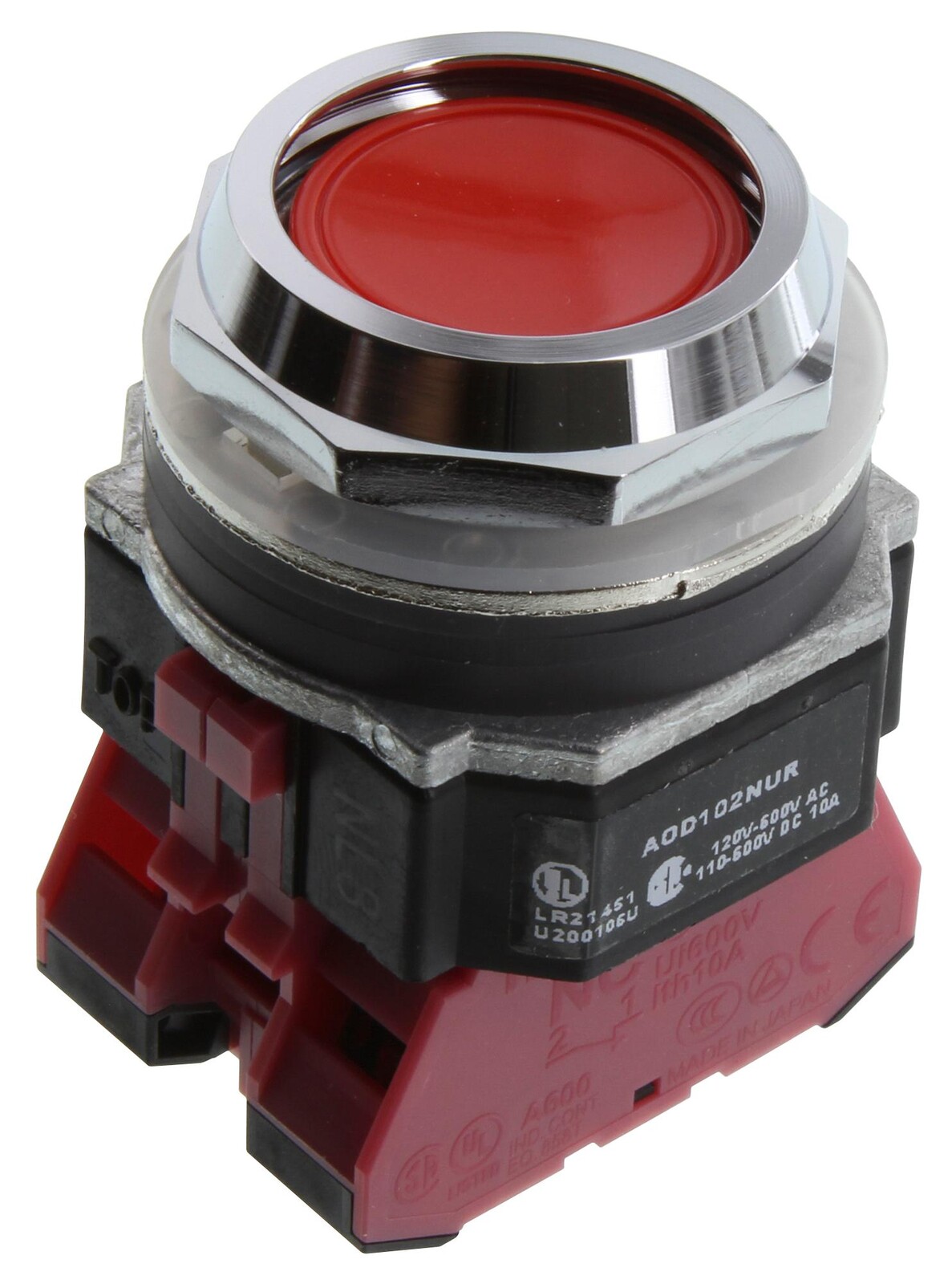 Idec Aod102Nur Pb Switch, Dpst-Nc, 10A, 24V, Panel, Red