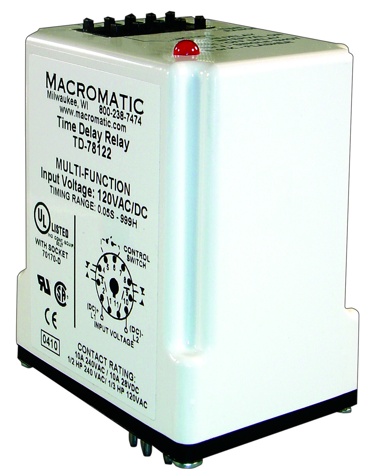 Macromatic Controls Td-78122 Time Delay Relay, Dpdt, 999H, 240Vac