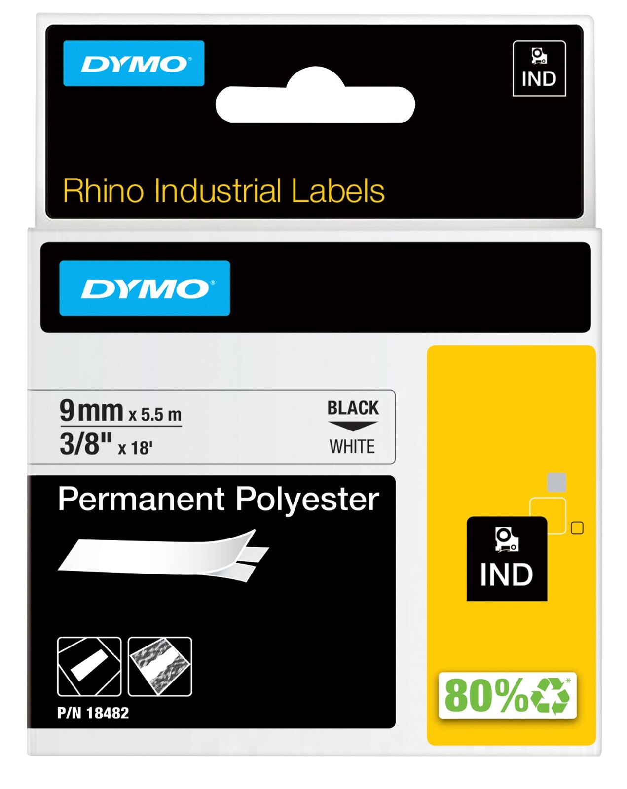 Dymo 18766-R1 Tape, 9Mm Blk/wht Perm Polyester
