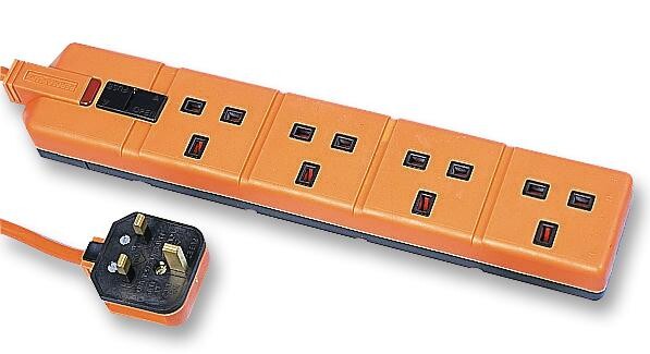 Permaplug Exs13/42 Orange Power Outlet Strip, 4 Outlet, 2M, 240V