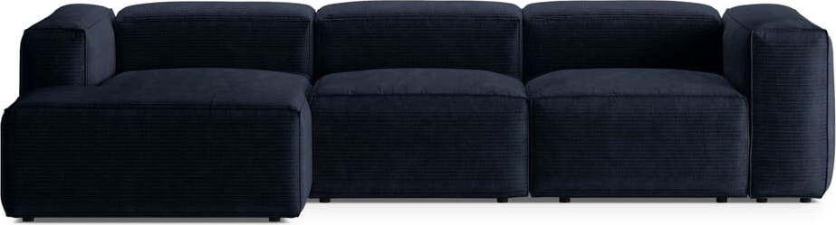 Tmavě modrá manšestrová rohová pohovka (levý roh/s lenoškou) Bergano – Cosmopolitan Design