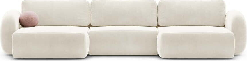 Krémová sametová rozkládací/s úložným prostorem rohová pohovka (do 