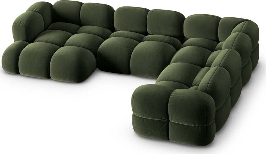 Zelená sametová rohová pohovka (pravý roh/do 