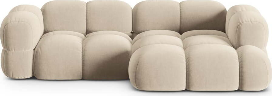 Béžová sametová rohová pohovka (pravý roh/s lenoškou) Loretto – Cosmopolitan Design