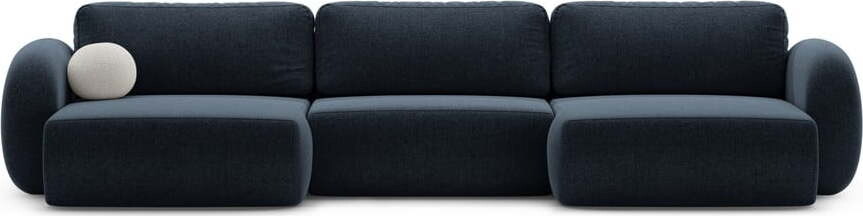 Tmavě modrá žinylková rozkládací/s úložným prostorem rohová pohovka (do 