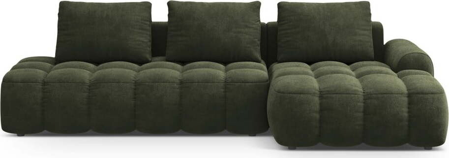 Zelená sametová rozkládací/s úložným prostorem rohová pohovka (pravý roh/s lenoškou) Linz – Cosmopolitan Design
