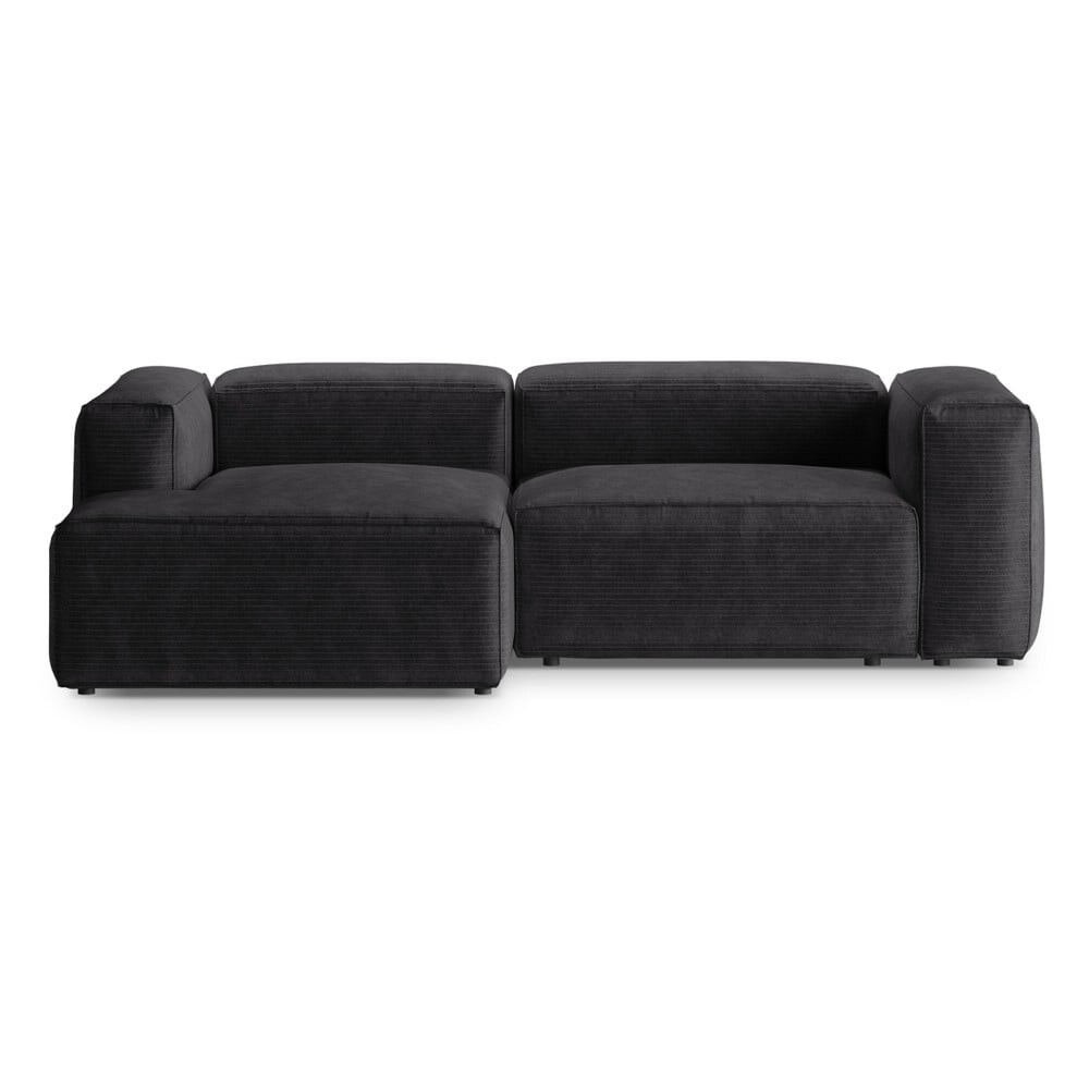 Tmavě šedá manšestrová rohová pohovka (levý roh/s lenoškou) Bergano – Cosmopolitan Design