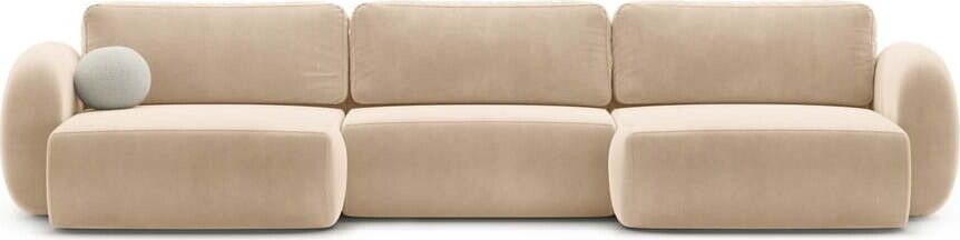 Béžová sametová rozkládací/s úložným prostorem rohová pohovka (do 