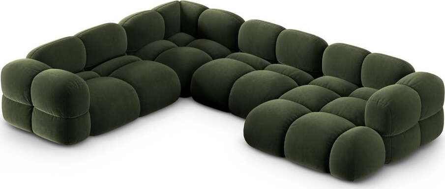 Zelená sametová rohová pohovka (levý roh/do 