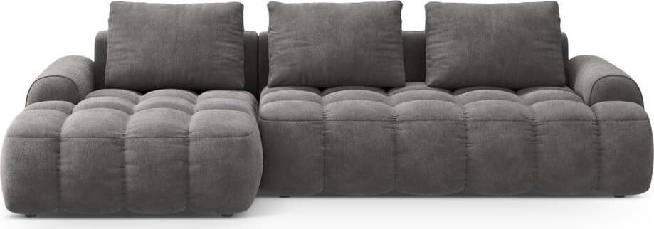 Šedá sametová rozkládací/s úložným prostorem rohová pohovka (levý roh/s lenoškou) Linz – Cosmopolitan Design