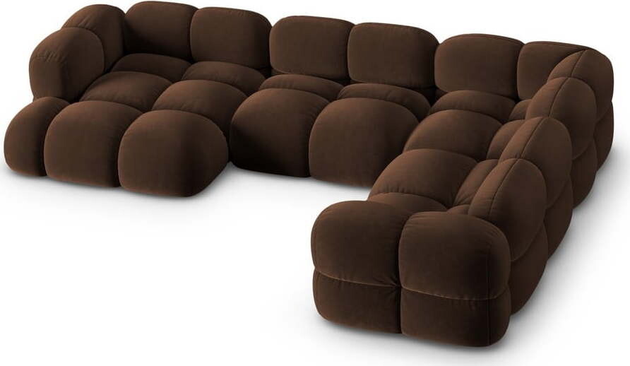 Tmavě hnědá sametová rohová pohovka (pravý roh/do 