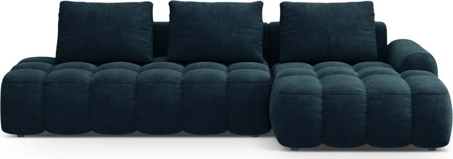 Sametová rozkládací/s úložným prostorem rohová pohovka v petrolejové barvě (pravý roh/s lenoškou) Linz – Cosmopolitan Design