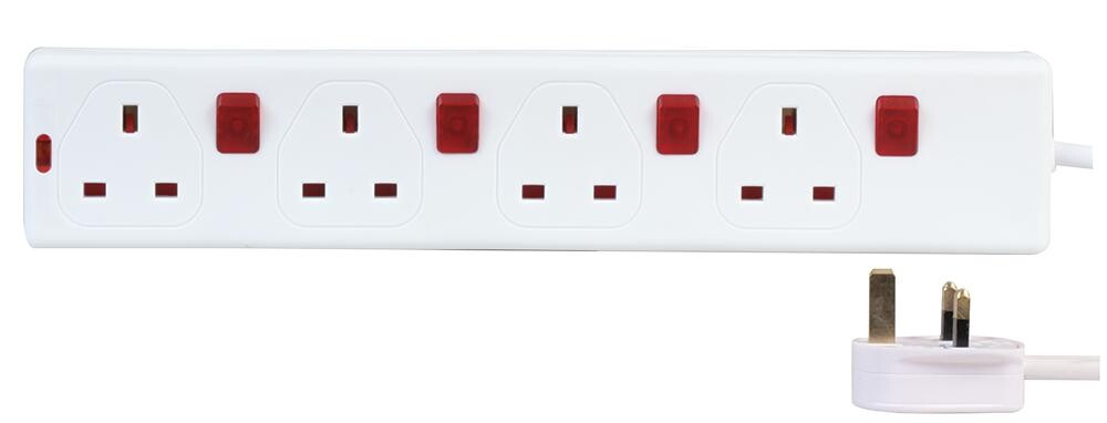Pro Elec 2804S Extension Lead, 4 Gang, Indiv-Sw, 2M