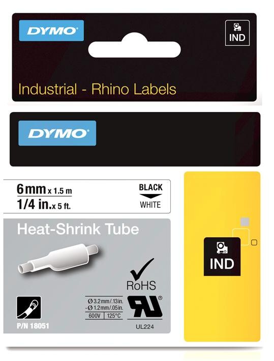 Dymo S0718260 Tubing, Heat Shrink, White, 6Mm