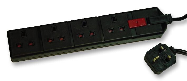 Permaplug Exs13/42 Black Power Outlet Strip, 4 Outlet, 2M, 240V