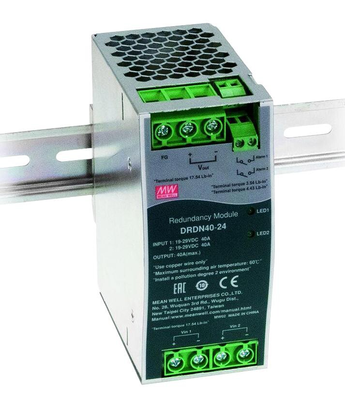 Mean Well Drdn40-24 Redundancy Module, 24Vdc, 40A, Din Rail