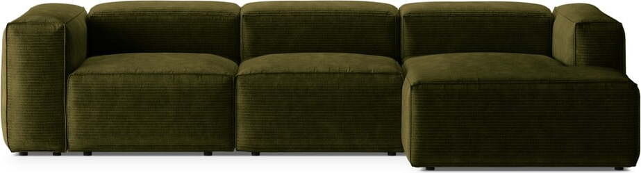 Zelená manšestrová rohová pohovka (pravý roh/s lenoškou) Bergano – Cosmopolitan Design