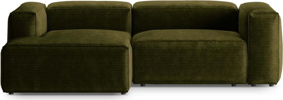 Zelená manšestrová rohová pohovka (levý roh/s lenoškou) Bergano – Cosmopolitan Design