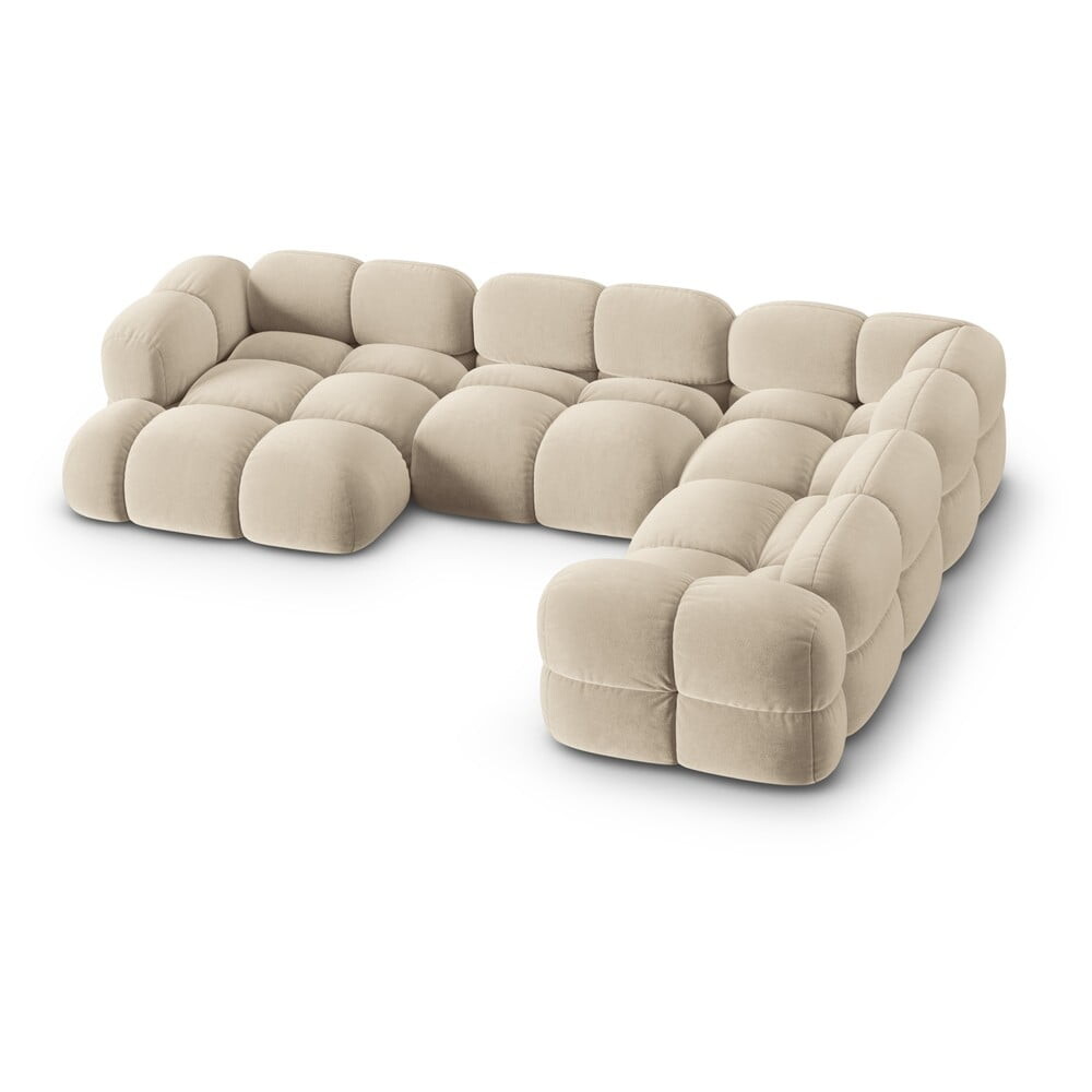 Béžová sametová rohová pohovka (pravý roh/do 