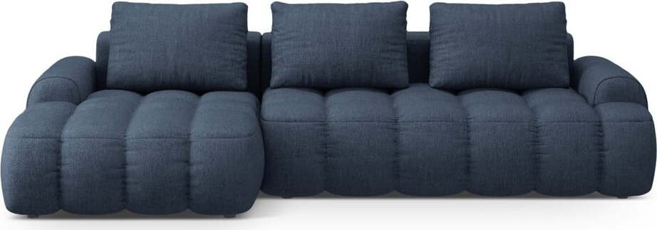 Tmavě modrá rozkládací/s úložným prostorem rohová pohovka (levý roh/s lenoškou) Linz – Cosmopolitan Design