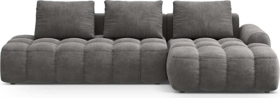 Šedá sametová rozkládací/s úložným prostorem rohová pohovka (pravý roh/s lenoškou) Linz – Cosmopolitan Design