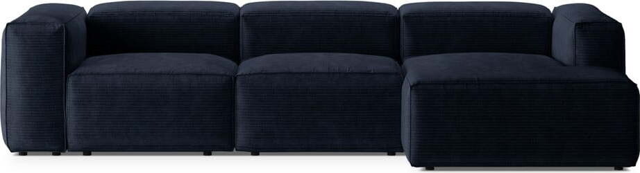 Tmavě modrá manšestrová rohová pohovka (pravý roh/s lenoškou) Bergano – Cosmopolitan Design