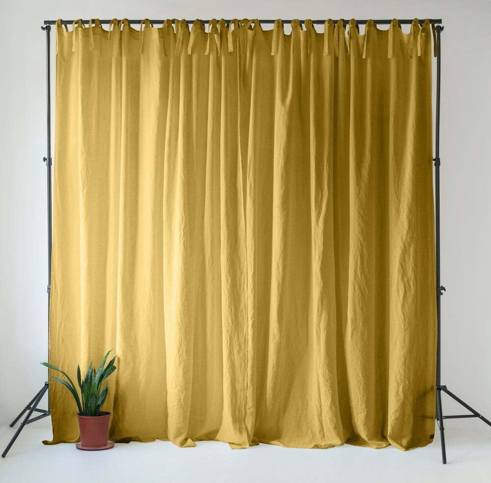 Žlutý lněný závěs 140x170 cm Lemon Curry – Linen Tales