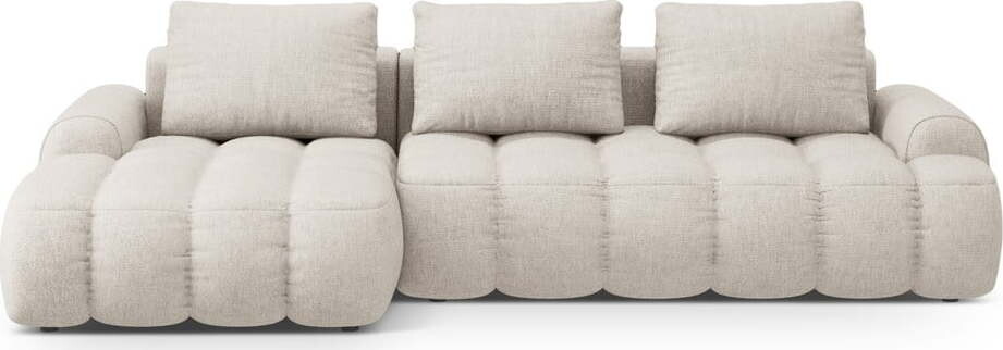 Béžová rozkládací/s úložným prostorem rohová pohovka (levý roh/s lenoškou) Linz – Cosmopolitan Design