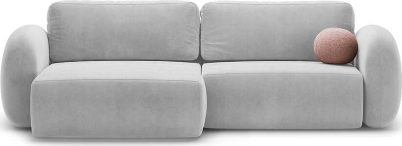 Světle šedá sametová rozkládací/s úložným prostorem rohová pohovka Tonale – Cosmopolitan Design