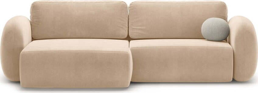 Béžová sametová rozkládací/s úložným prostorem rohová pohovka Tonale – Cosmopolitan Design