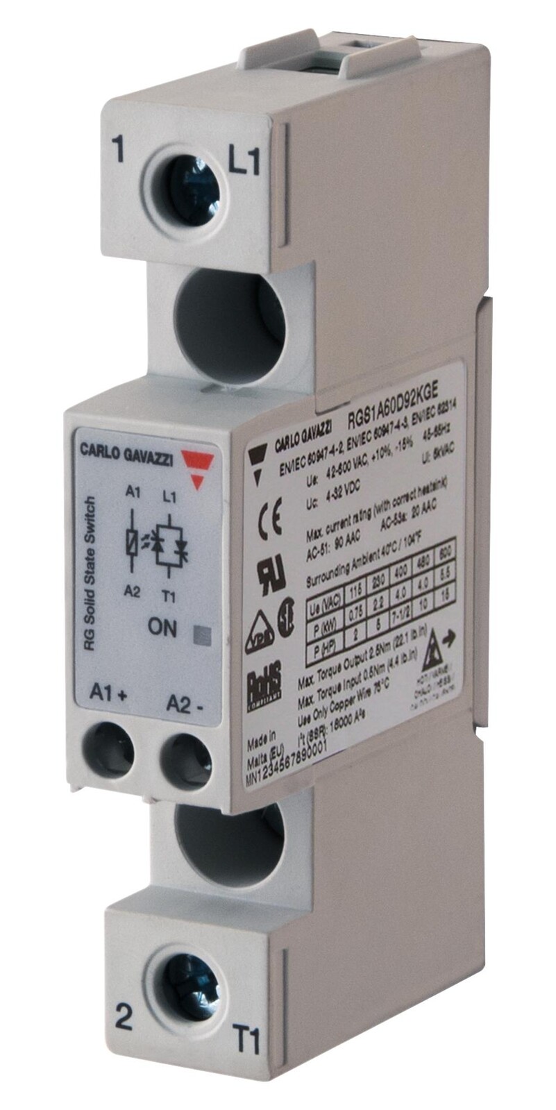 Carlo Gavazzi Rgs1A60D92Kge Solid State Relay, Spst, 90A, 42-600Vac