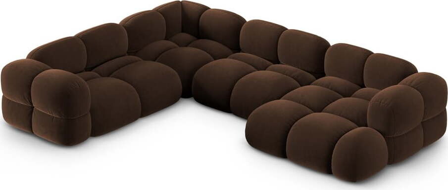 Tmavě hnědá sametová rohová pohovka (levý roh/do 