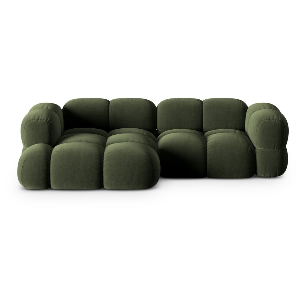 Zelená sametová rohová pohovka (levý roh/s lenoškou) Loretto – Cosmopolitan Design