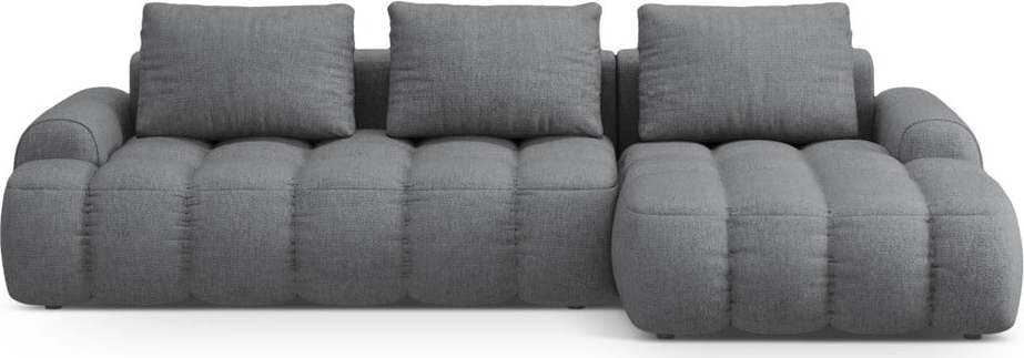 Šedá rozkládací/s úložným prostorem rohová pohovka (pravý roh/s lenoškou) Linz – Cosmopolitan Design